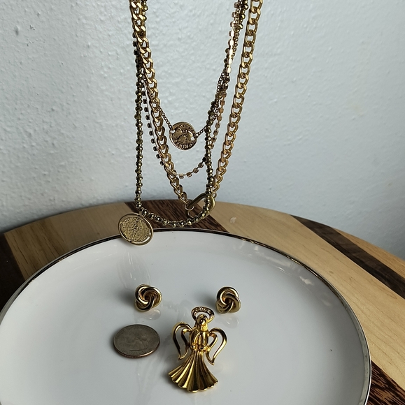 Jewelry Dish Bundle Of 4 Gold Tone Modern Minimalist - Picture 4 of 6